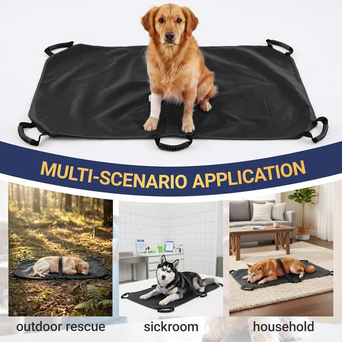 Geiserailie 6 Black Emergency Dog Stretcher for Large Dogs Portable Pet Rescue Carrier with Handles & Safety Strap
