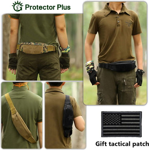 Protector Plus Tactical Running Waist Pack - Military Fitness Fanny Bag Sling Hip Bumbag, Black, Size S