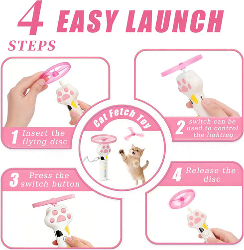 Orebog 10 Cat Fetch Toy Launcher,Flying Disc Launcher Toy Rechargeable with Flying Discs,Flying Cat Toy Disc Launcher