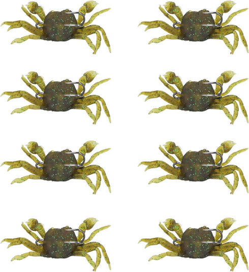 8Pcs 13cm Artificial Crab Bait Simulation Crab Soft Lure Fishing Bait with Hooks for Freshwater Saltwater (Green Brown)