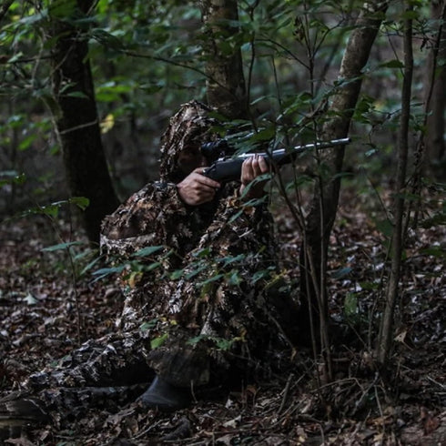 Ghillie Camouflage Leafy Hat with Camo 3D Leaf Face Mask, Full Coverage Breathable Hunting Mask Accessories