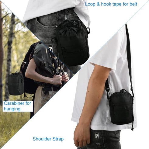 Cosmos Pet Snack Bag, Dog Training Food Pouch with Shoulder Strap and Carabiner, Black, 4.5" x 5.75"