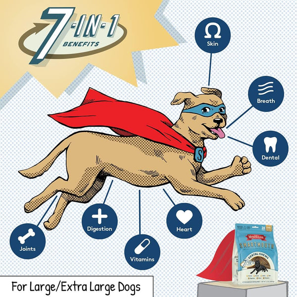 The Missing Link Smartmouth Vet Developed Dental Chew Treats, 7-in-1 Benefits for Large/Extra Large Dogs (50-100lb+),