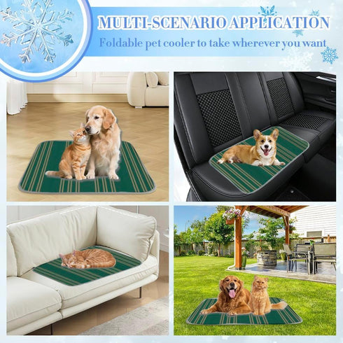 imiBBWQu Summer 27" 22" Cooling Dog Bed Green Stripes Pet Cooling Mat Replacement Cover Washable Forever Cool Pad Cool