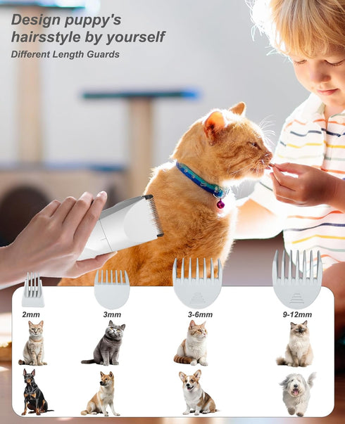 Small Dog Electric Clippers for Grooming - 4 in 1 Cordless Low Noise Paw Trimmer Nail Grinder Shaver for Small Pets
