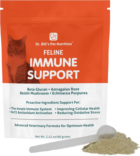 Dr. Bill’s Feline Immune Support - Boosts Cat Immunity with Colostrum, Beta Glucan, Turkey Tail Mushroom, Zinc &