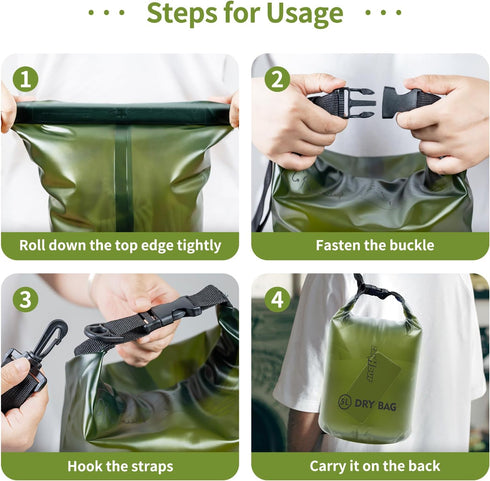 Waterproof Dry Bag, Roll Top Transparent Storage Bag, 2L/5L/10L/20L for Traveling, Swimming, Camping