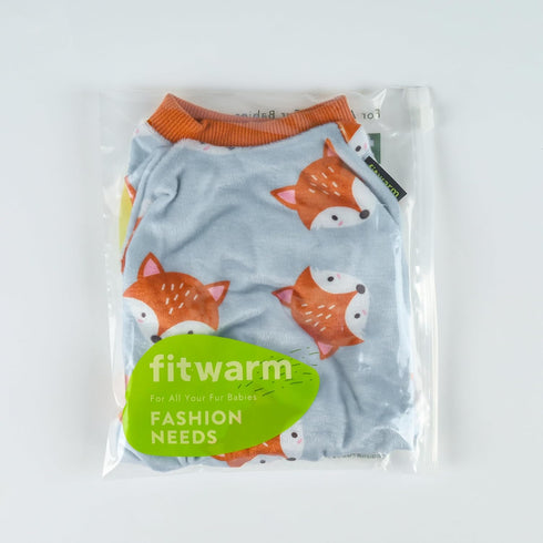 Fitwarm Funny Fox Dog Pajamas, Warm Dog Onesie for Small Dogs, Lightweight Velvet Pet Outfit, Gray, Orange, XL