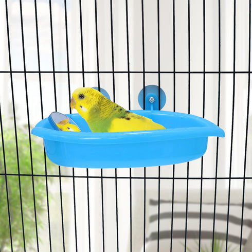 Wontee Bird Bath Box with Mirror, Portable Parrot Hanging Bathroom for Small Birds