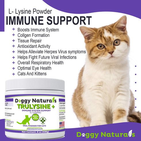 Trulysine Plus L-Lysine for Cats, 8oz/226g Immune Support Oral Powder for Cats & Kittens, Fish & Poultry Flavor