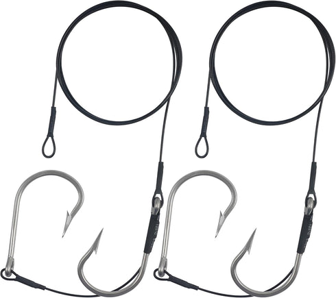 Shark Rigs Stainless Steel Twin Fishing Hooks 400LB Nylon Coated Cable Leader