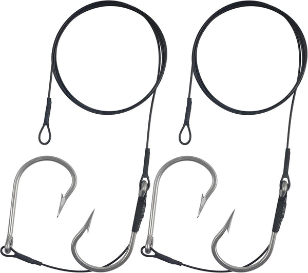 Shark Rigs Stainless Steel Twin Fishing Hooks 400LB Nylon Coated Cable Leader