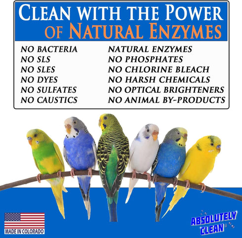 (32oz Pack 1) Absolutely Clean Amazing Bird Cage Cleaner and Deodorizer - Just Spray/Wipe - Safely & Easily Removes