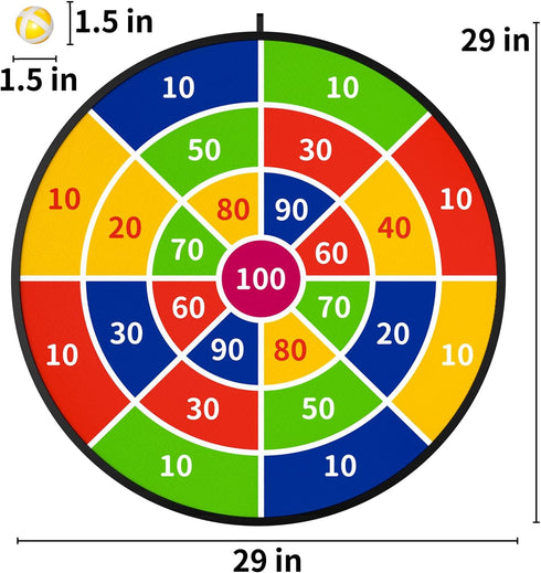 29" 20 3 4 5 6 7 8 9 10 11 12 TEMI Large Dart Board for Kids, Boys Toys Dartboards with Balls, Indoor and Outdoor Sport
