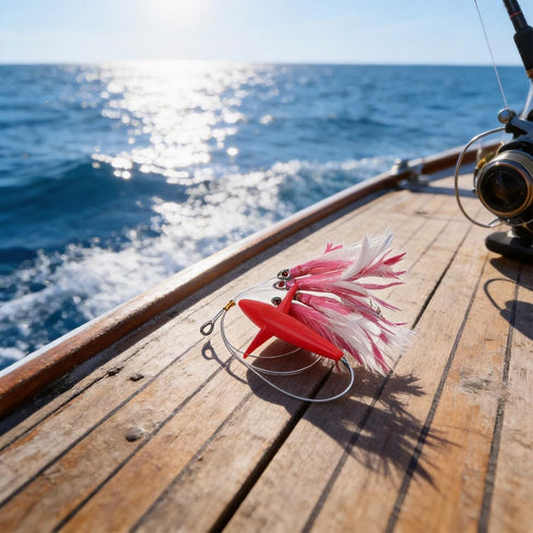FABULETTA UV Glow Tuna Lure with Flat Steel Hook - Feather Trolling Skirt for Big Game Fishing (Pink)