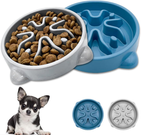 2 Pack Non-Slip Slow Feeder Dog Bowls, Durable Puzzle Feeder for Puppy and Small Dogs, 1 Cup, BPA Free