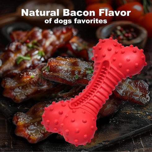 Dog Toys for Aggressive Chewers, Durable Natural Rubber Chew Toys for Medium Large Dogs with Bacon Flavor, Red