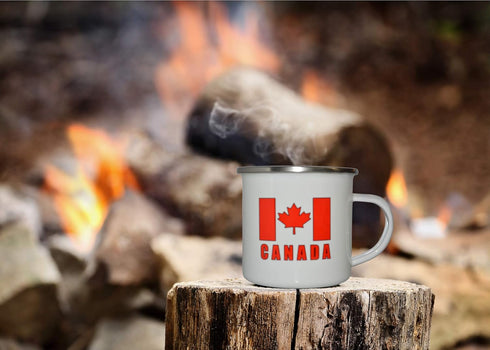 Rogue River Tactical Canadian Flag Camp Mug, Enamel Camping Coffee Cup Gift with Canada Maple Leaf