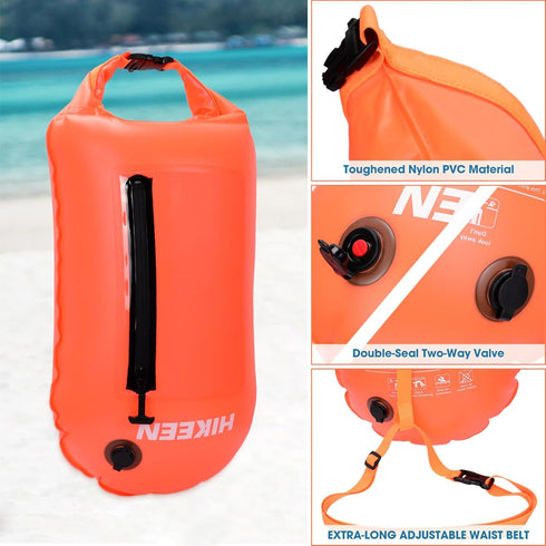 Hikeen Swim Buoy with Dry Bag 20L - Waterproof Touchscreen Swim Safety Float for Open Water Swimmers and Triathletes