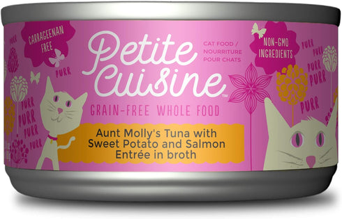 PETITE CUISINE Grain Free Wet Cat Food, Aunt Molly's Tuna and Salmon with Sweet Potato, 2.8oz, 24 cans