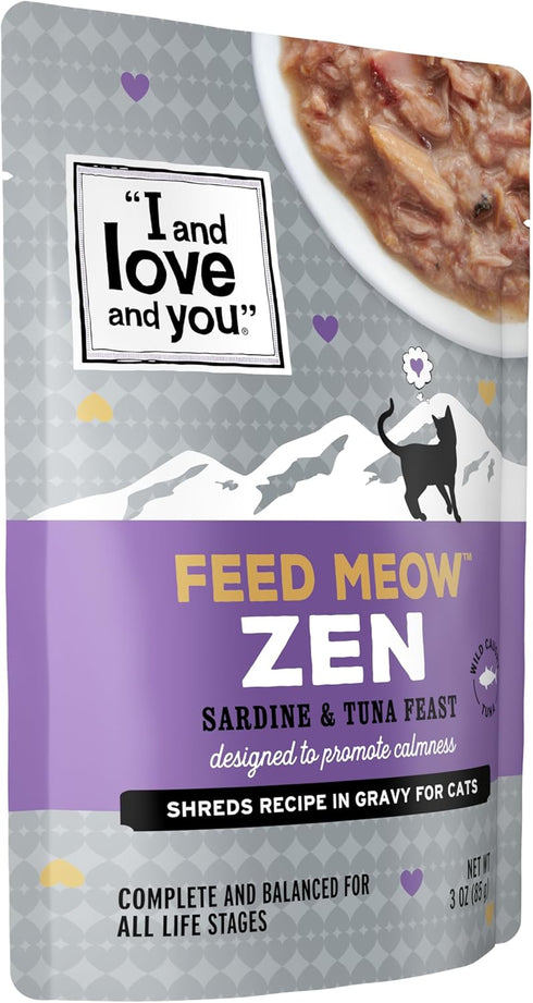 I AND LOVE AND YOU Feed Meow Zen Wet Cat Food, Sardine + Tuna, Mood Support, Grain Free, 3oz, Pack of 12