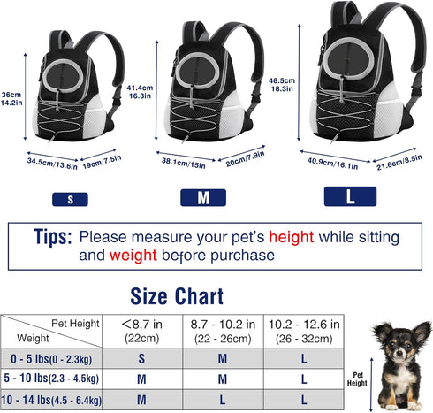 Pawaboo Pet Dog Carrier Backpack, Adjustable Breathable Front Carrier for Small Medium Dogs and Cats (Black M)
