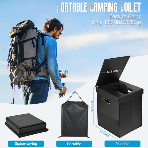 YOSN Portable Toilet for Adults,Upgraded Soft Leather Folding Camping Toilet with Lid and Mesh Side Pocket, Travel