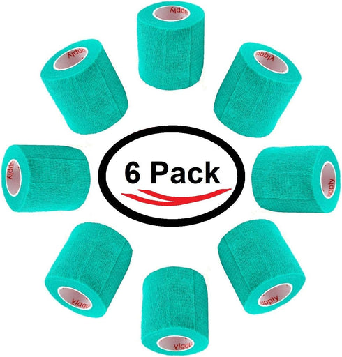 2 Inch Vet Wrap Tape Bulk (Teal) (Pack of 6) Self-Adhesive Flex Bandage Grip Roll for Pets