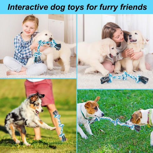 Dog Rope Toys, 3 Knots Chew Rope Toy for Medium and Small Dogs, Natural Cotton Pull Rope for Tug of War