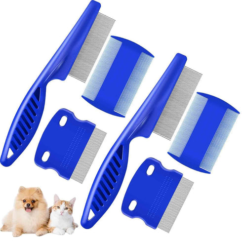 6 Pack Flea Lice Comb, Stainless Steel Dog Cat Grooming Combs, 2-in-1 Double Sided Tear Stain Remover for Pets