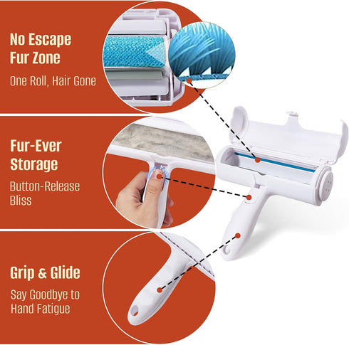 Pet Hair Removal Roller - Reusable Cat and Dog Fur Remover for Carpet, Couch, Furniture, Car Seat, and Clothing