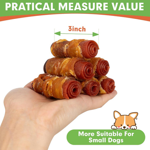 MON2SUN 3 Inch 21.16oz Rawhide Free Dog Treats, Triple Flavor Chicken Wrapped Duck and Beef Rolls for Small Dogs