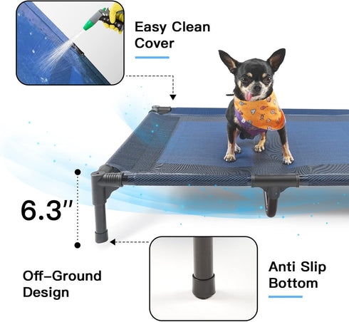 suddus Elevated Dog Bed, Waterproof Outdoor Portable Raised Dog Bed, Easy Clean Indoor or Outdoor Use, Medium, Blue
