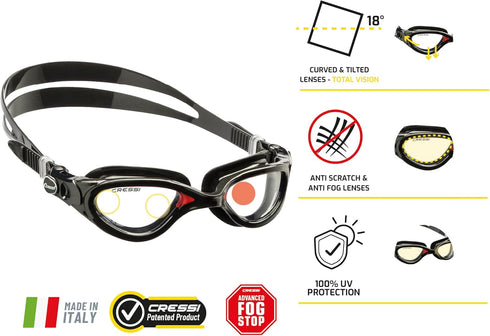 Swimming Cressi Adult Comfortable Silicone Goggles for Indoor Pool and Outdoor Use - Flash: Made in Italy