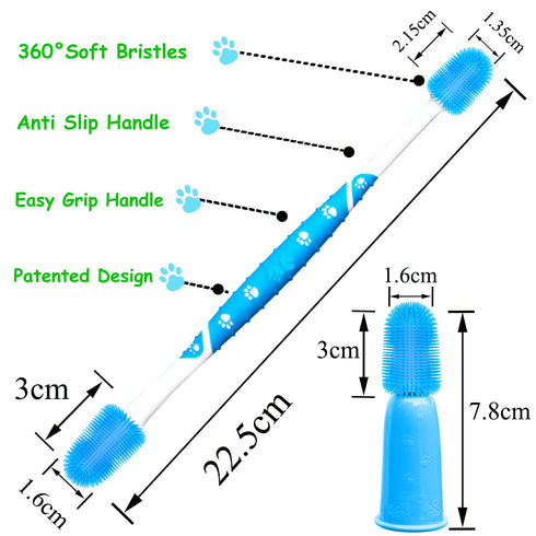 360° Dog Toothbrush - Pet Toothbrush and Finger Toothbrush for Medium and Large Dogs