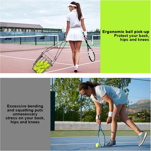 Portable Pickleball Tennis Ball Collector with Wheel - Hopper Container for Picking and Storage Training Tool
