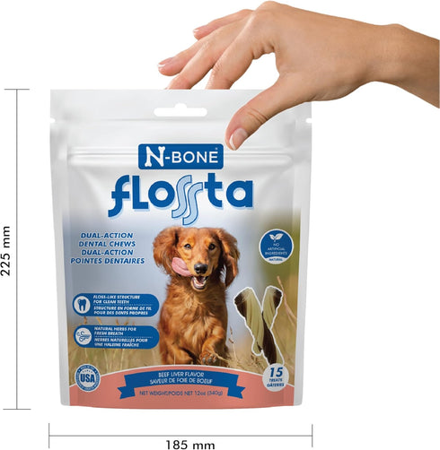 N-Bone FLOSSta Dual Action Dental Chews, Beef Liver Flavor, 12-oz Bag