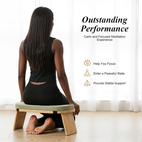 YUASDUU Folding Meditation Bench, Bamboo Kneeling Stool Squat Chair Prayer Kneeler Seiza Chair with Soft Pillow