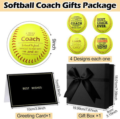 4 Set 9 Inch Eurzom Pcs Best Softball Coach Gift Include Printed Leather Softball Greeting Card and Gift Box Thank You