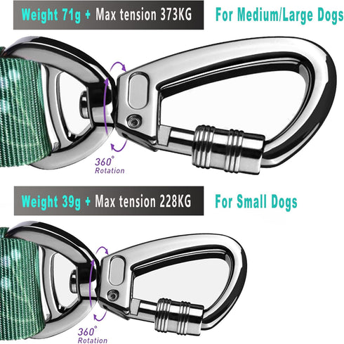 Hotsky Heavy Duty Tactical Bungee Dog Leash with Car Seat Belt and Double Handle for Medium Large Dogs, 4-6ft, Green