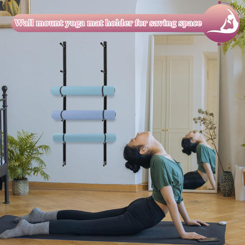 Yoga Mat Holder Wall Mount - Yoga Mat Storage Organizer for Foam Rollers, Skateboard, Ski Board