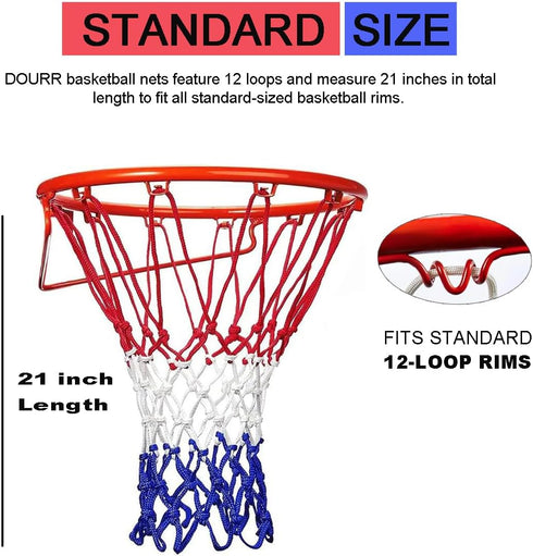 Heavy Outdoor Indoor Basketball Net Replacement, 2 Pack, All Weather Anti Whip for Standard 12 Loops Rims