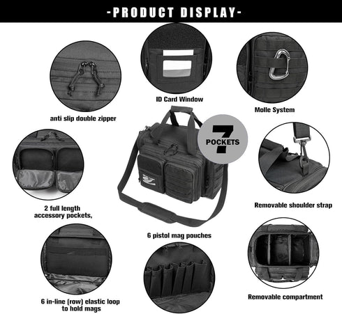 Gun Range Bag for Handguns and Ammo - Tactical Pistol Case, Large Duffle Bags for Shooting Range