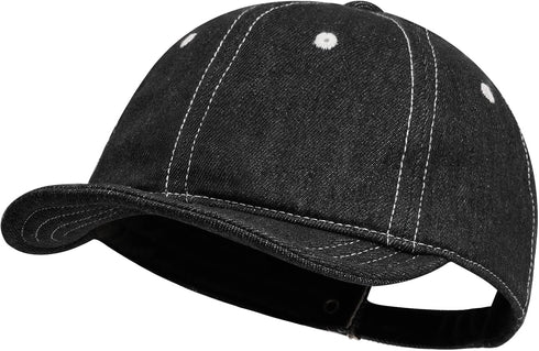Stylish Short Bill Denim Baseball Cap - Soft Flat Brim Snapback Trucker Hat, Casual Dad Hat