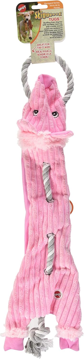 SPOT Skinneeez Barnyard Tug Dog Toy, 23 Inch, Stuffing-Free, Rope Design for Strong Chewers, Squeaker & Crinkle