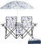 Double Folding Beach Chairs,Portable Double Folding Picnic Chairs Beach Camping Chair W/Umbrella