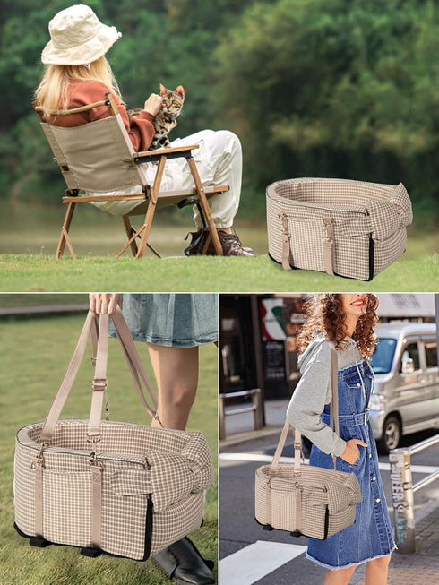 Center Console Dog Car Seat for Small Dogs, Anti-Collapse with Soft Cushion Safety Belt, Portable Armrest Seat for Pets