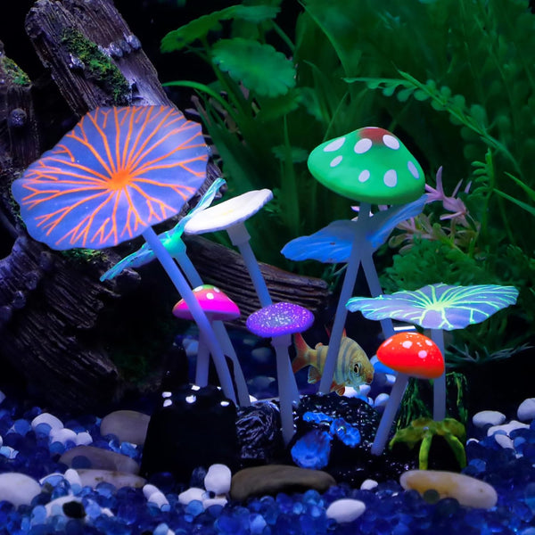 Uniclife Aquarium Coral Plant Ornament, Colorful Lifelike Silicone Decor, Glowing Effect Imitative Mushroom Lotus Leaf