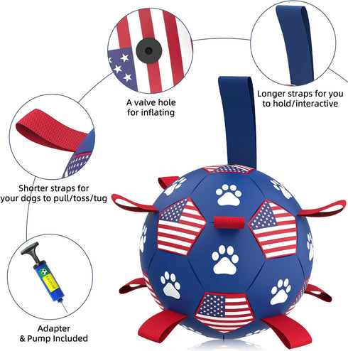 QDAN Purple Soccer Ball Dog Toy with Straps - Durable 6 Inch Beach Pool Water Toy for Small Medium Dogs