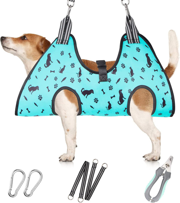 Dog Grooming Hammock - Pet Harness for Nail Trimming (S 30lb), Hanging Holder with Nail Clippers